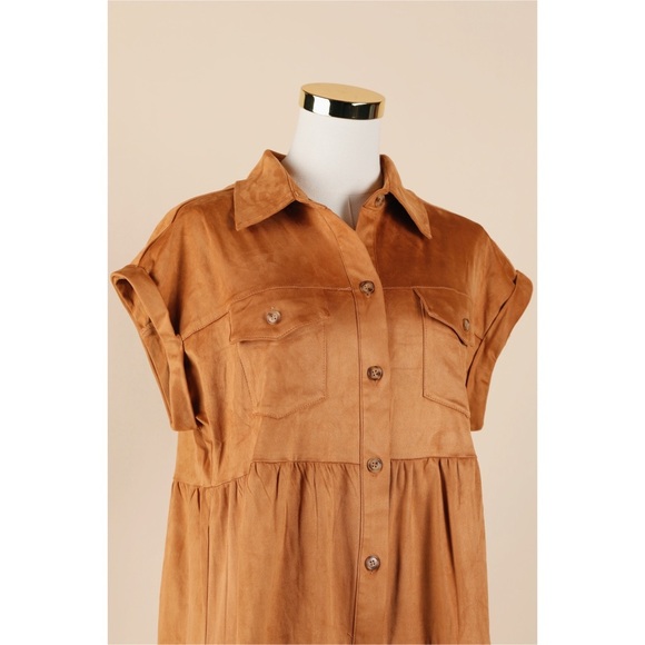 Sz L Andree By Unit ‘Don’t Hang Up’ Soft Faux Suede Button Down Shirt Dress GUC - Picture 2 of 7